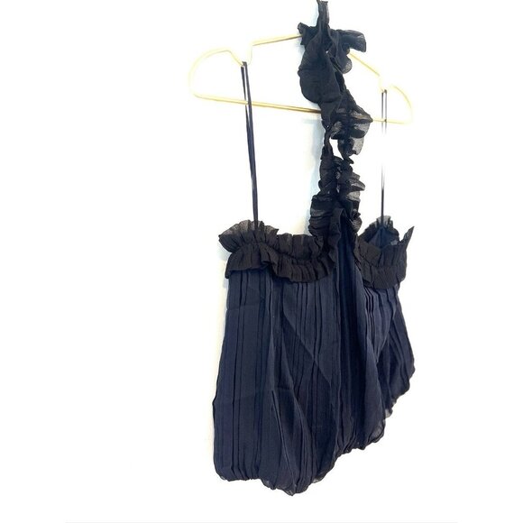 Intermix Ruffled & Pleated Black Chiffon Halter Top Blouse In Size P - Picture 2 of 10